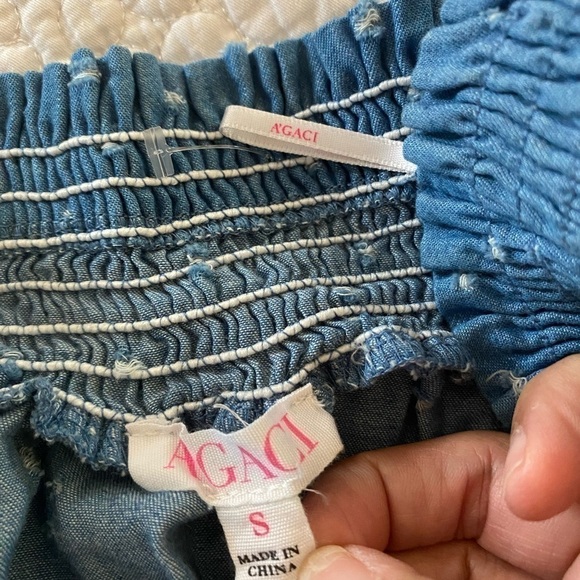 A’gace 3/4 sleeves off shoulder blouse size small in blue pre-ow 100% cotton - Picture 7 of 7